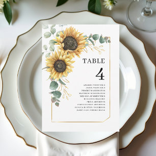 Convite Número da Mesa de Casamento de Girassol Floral Euc