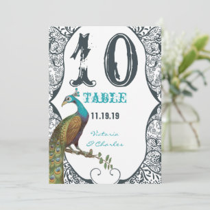 Convite Número da Mesa de Casamento de Pavão Caprichoso Az