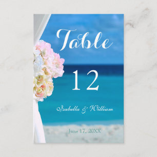Convite Número da Mesa de Casamento de Verão na Praia Oceâ