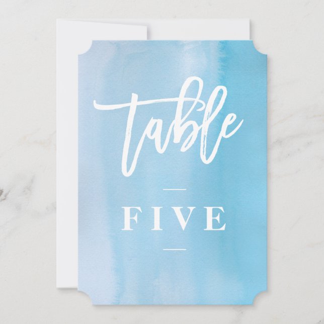 Convite Número da mesa de casamento em aquarela azul (Frente)