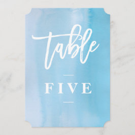 Convite Número da mesa de casamento em aquarela azul
