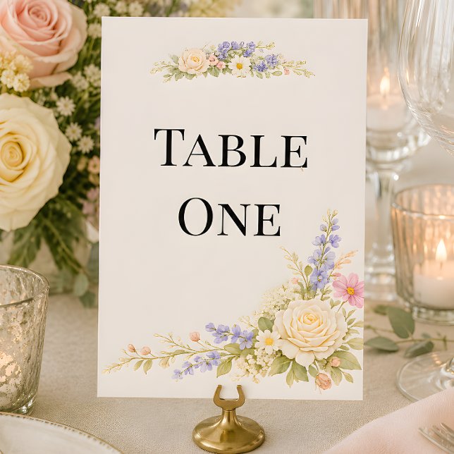 Convite Número da Mesa de Casamento em Campo de Flores Sil (Part of the luxury wildflower meadow wedding theme collection, table number)