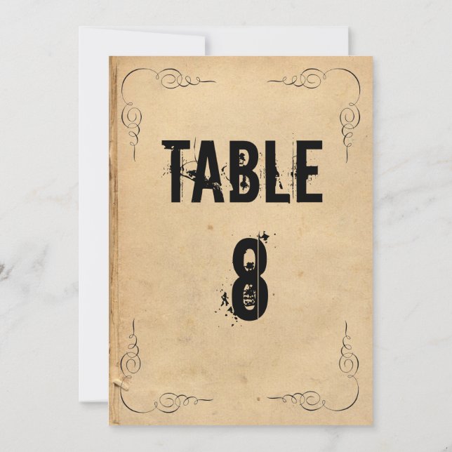 Convite Número da Mesa de Casamento em Papel Marrom Grunge (Verso)