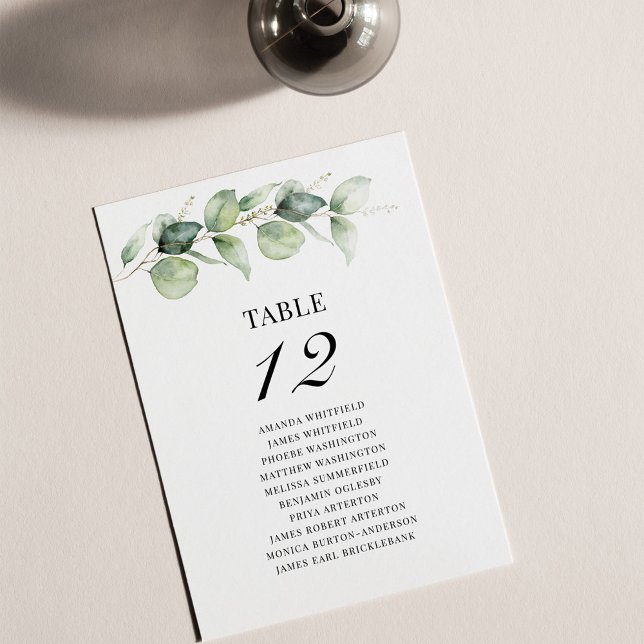 Convite Número da Mesa de Casamento Eucalipto 12 Mapa de A (Eucalyptus Greenery Wedding Table Number)
