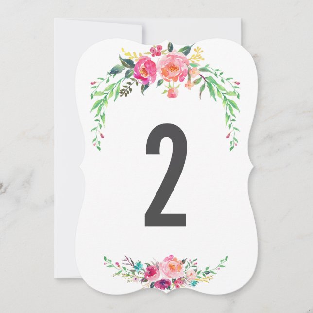 Convite número da mesa de casamento FLORAL BOHÊMIA (Frente)