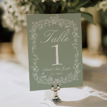 Número da Mesa de Casamento Floral Sage Verde Jard