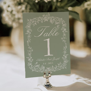 Convite Número da Mesa de Casamento Floral Sage Verde Jard