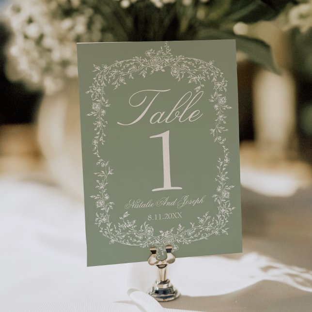 Convite Número da Mesa de Casamento Floral Sage Verde Jard (Criador carregado)