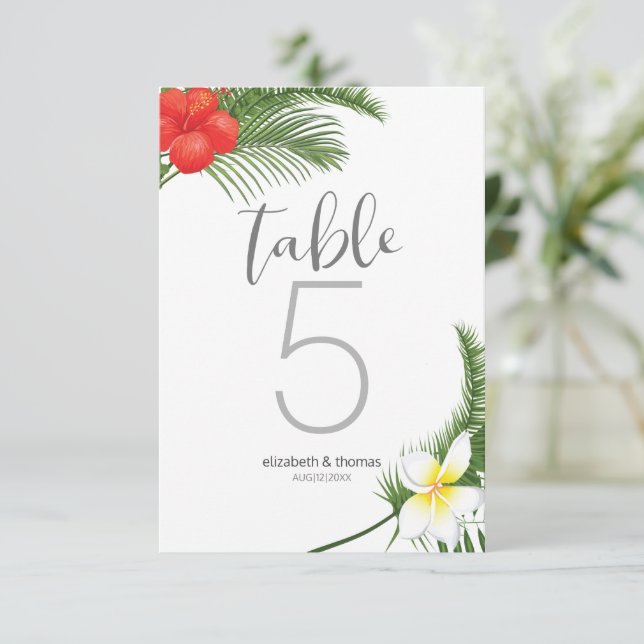 Convite Número da Mesa de Casamento Floral Tropical ID475 (Em pé/Frente)