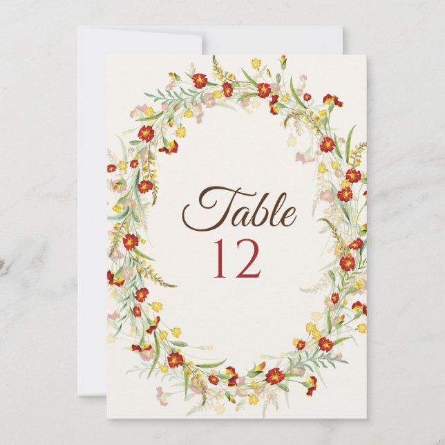 Convite Número da Mesa de Casamento Folhagem de Marigold F (Frente)