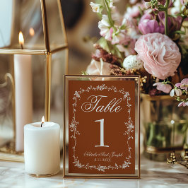 Convite Número da Mesa de Casamento Old Money em Laranja Q
