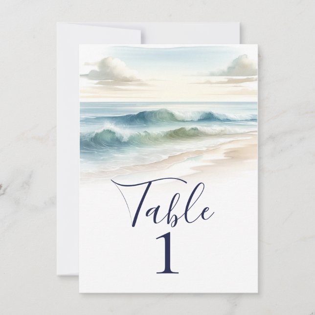 Convite Número da Mesa de Casamento Rústico Ondas da Praia (Frente)