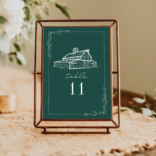Convite Número da Mesa de Casamento Verde Rustic Barn Emer (Criador carregado)