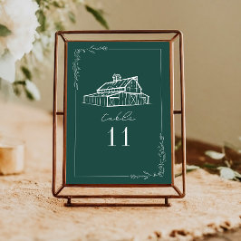 Convite Número da Mesa de Casamento Verde Rustic Barn Emer