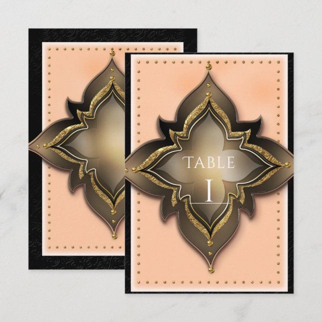 Convite Número da Mesa de Festa Exótico Dourado Preto e Pê (Frente/Verso)