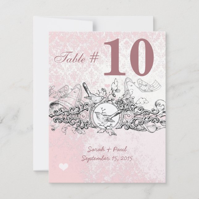 Convite Número da Mesa de Noivado com Rolo Musical Rosa de (Frente)