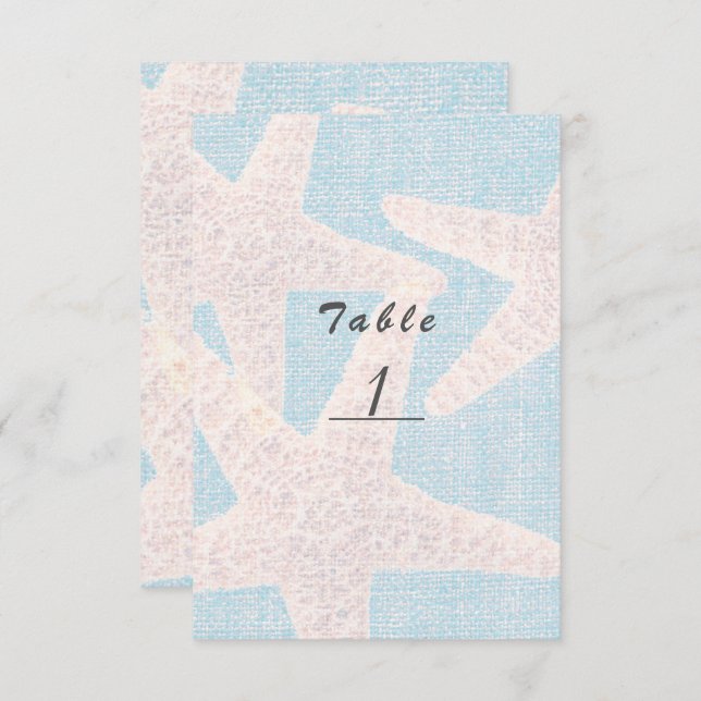 Convite Número da Mesa de Praia com Estrela-do-Mar Branca  (Frente/Verso)