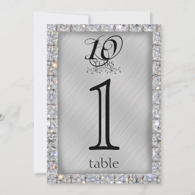 Convite Número da Mesa do 10º Aniversário de Lata e Diaman (Frente)