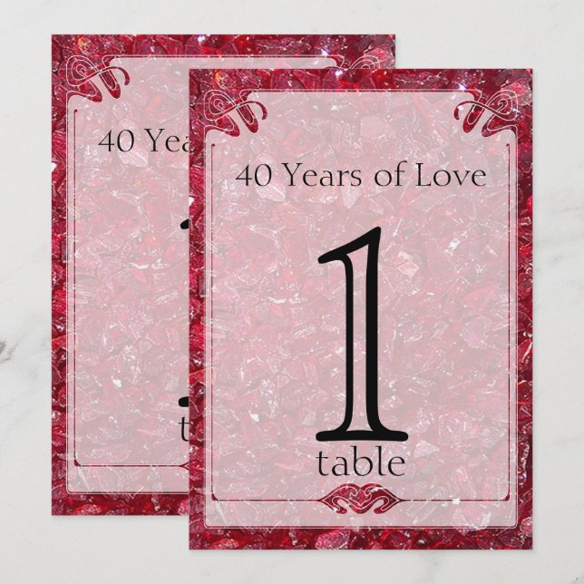 Convite Número da Mesa do 40º Aniversário da Ruby (Frente/Verso)