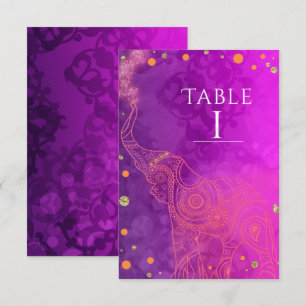 Convite Número da Mesa Elefante Roxo Rosa Laranja & Dourad