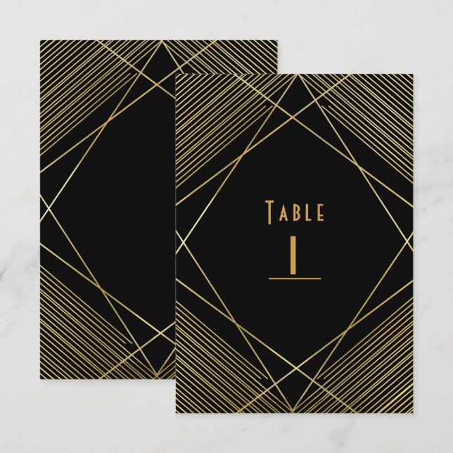 Convite Número da Mesa Elegante Moderno Dourado e Preto Gl (Frente/Verso)