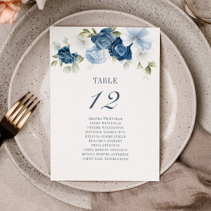 Convite Número da Mesa Floral Azul Empoeirado 12 Mapa de A