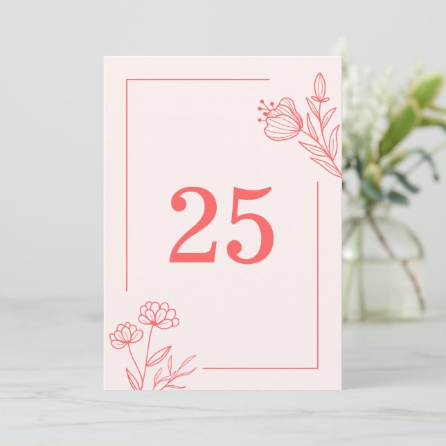 Convite Número da mesa floral cor-de-rosa romântico elegan (Em pé/Frente)