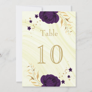 Convite número da mesa floral de ouro roxo real