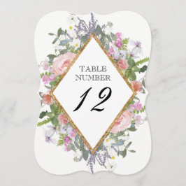 Convite Número da Mesa Floral Rústico Elegante Dourado Ros