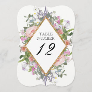 Convite Número da Mesa Floral Rústico Elegante Dourado Ros