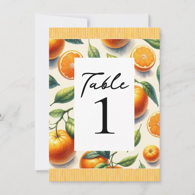 Convite Número da Mesa Folhas de Laranja em Aquarela Citri (Frente)