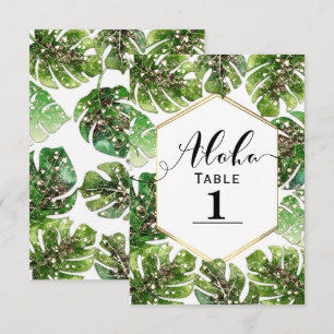 Convite Número da Mesa Folhas Tropicais Brilho em Glitter