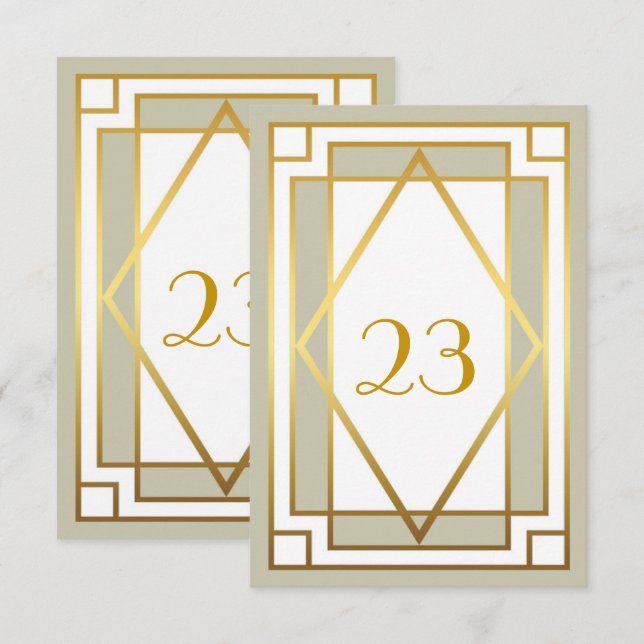 Convite Número da Mesa,Gatsby, elegante, chique, branco ci (Frente/Verso)