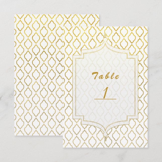 Convite Número da Mesa Glam Marroquino Árabe Dourado e Bra (Frente/Verso)