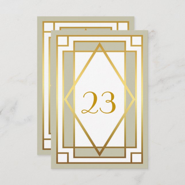 Convite Número da Mesa,Grande Gatsby,elegante,chique,branc (Frente/Verso)