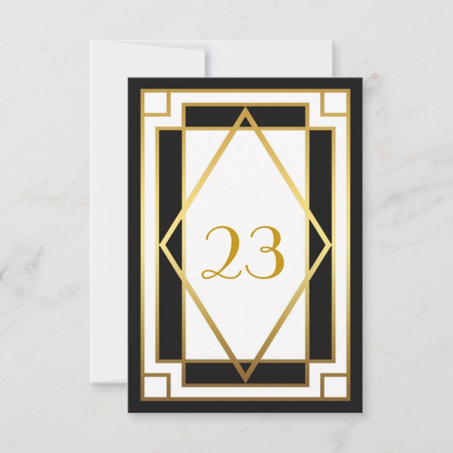 Convite Número da Mesa,Grande Gatsby,elegante,chique,preto (Frente)