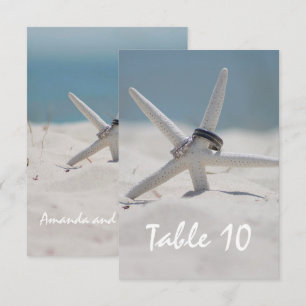 Convite número da mesa no casamento na praia