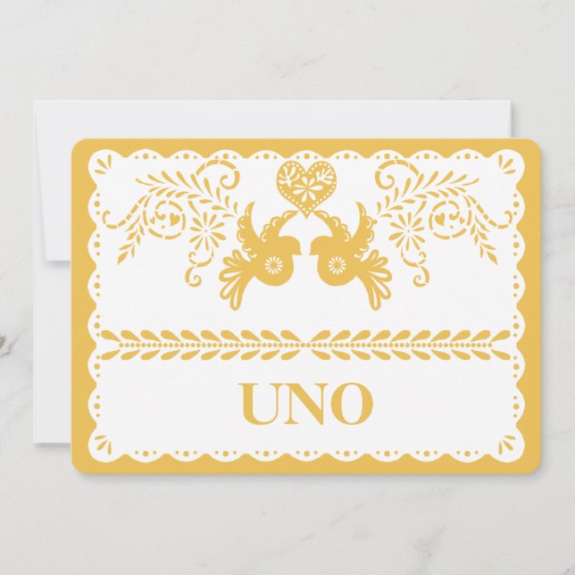 Convite Número da Mesa Papel Picado Dourado Festa Pombo Co (Frente)
