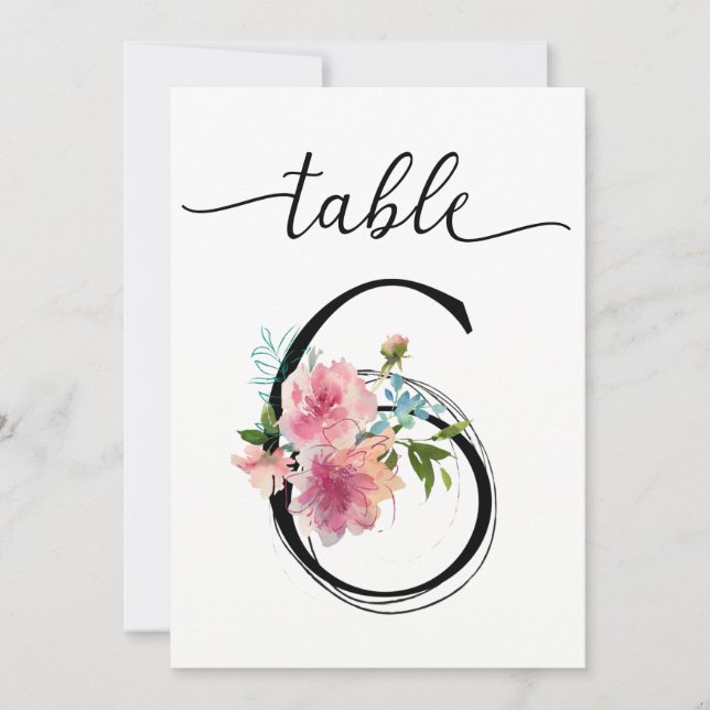 Convite Número da mesa seis Peônias Rosa Número da Mesa (Frente)