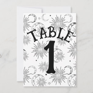 Convite Número da Mesa Sol Lua Estrelas Preto e Branco