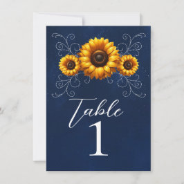 Convite Número da Mesa Sunflower Sparkle Blue Rustic Glam