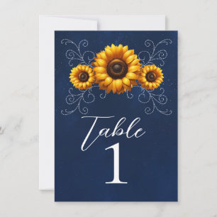 Convite Número da Mesa Sunflower Sparkle Blue Rustic Glam
