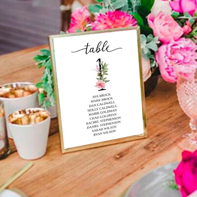 Convite Número da Mesa Um Peônias Rosa (Criador carregado)