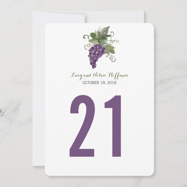 Convite NúMERO DA Mesa Vinhedo de Vinho Aquarela | Coleção (Frente)