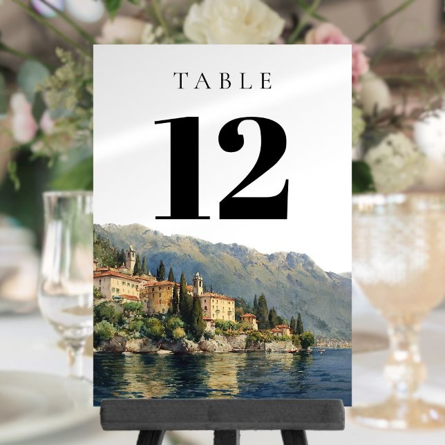 Convite Número da Mesa Watercolor Lago de Como Itália (Watercolor Lake Como Italy Table Number)