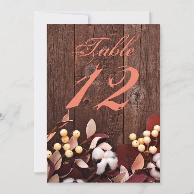 Convite Número da Tabela 5x7 Ramificação de Algodão da Pla (Frente)