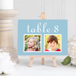Convite Número da Tabela Azul Claro de Foto de Casamento M