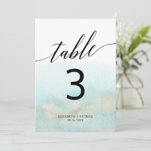 Convite Número da tabela de 5 x 7" Aqua e Dourada Waterco