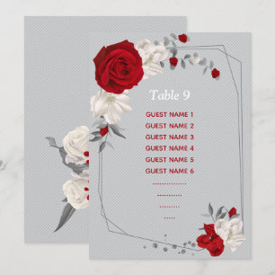 Convite número da tabela de assentos de flores vermelhas e