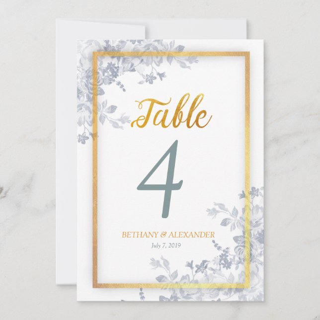 Convite Número da Tabela de Caligrafia de Quadro Dourado d (Frente)